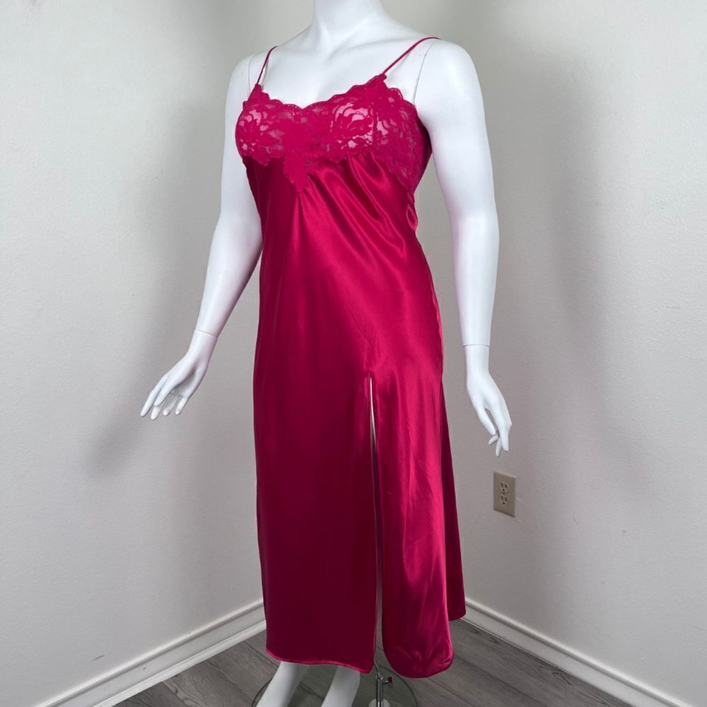 Victoria's Secret Red Sheer Lace Satin Size L Romantic Midi Slip Y2K Sexy Dress - Picture 13 of 14